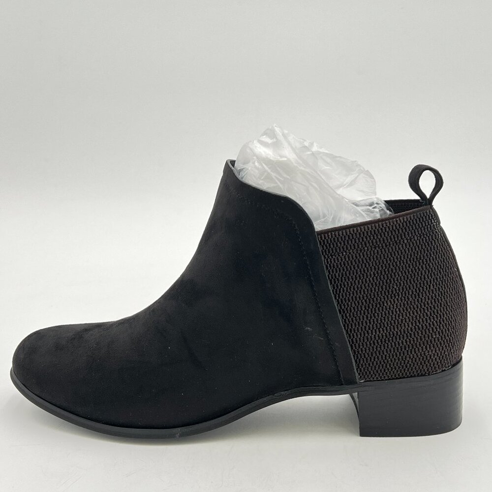 Black Suede Women Round Toe Ankle Boots Block Low Heels Comfort Zippers Booties